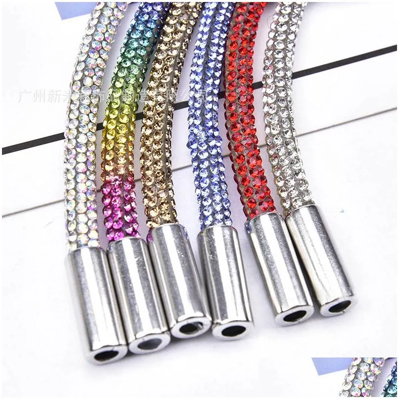 2021 full rhinestone crafts diy drawstring trousers rope cap ropes rainbow shoelace bling belt bowknot lazy elastic shoelaces clothing