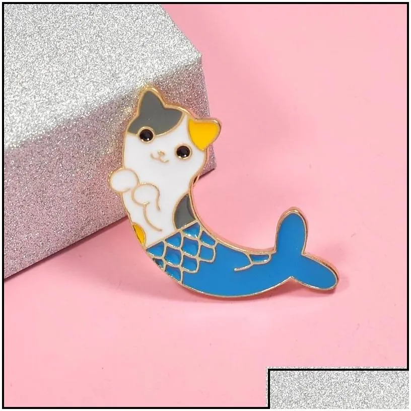 pins brooches jewelry pins brooches unisex cat head mermaid tail lapel hat pin tie tack enamel brooch 625 h1 drop delivery dhxsv