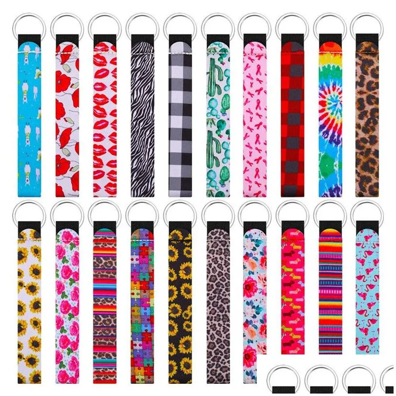 112 design favor neoprene wristlet keychains lanyard serape prints strap band split ring key chain holders hand wrist keychain for chapstick holder