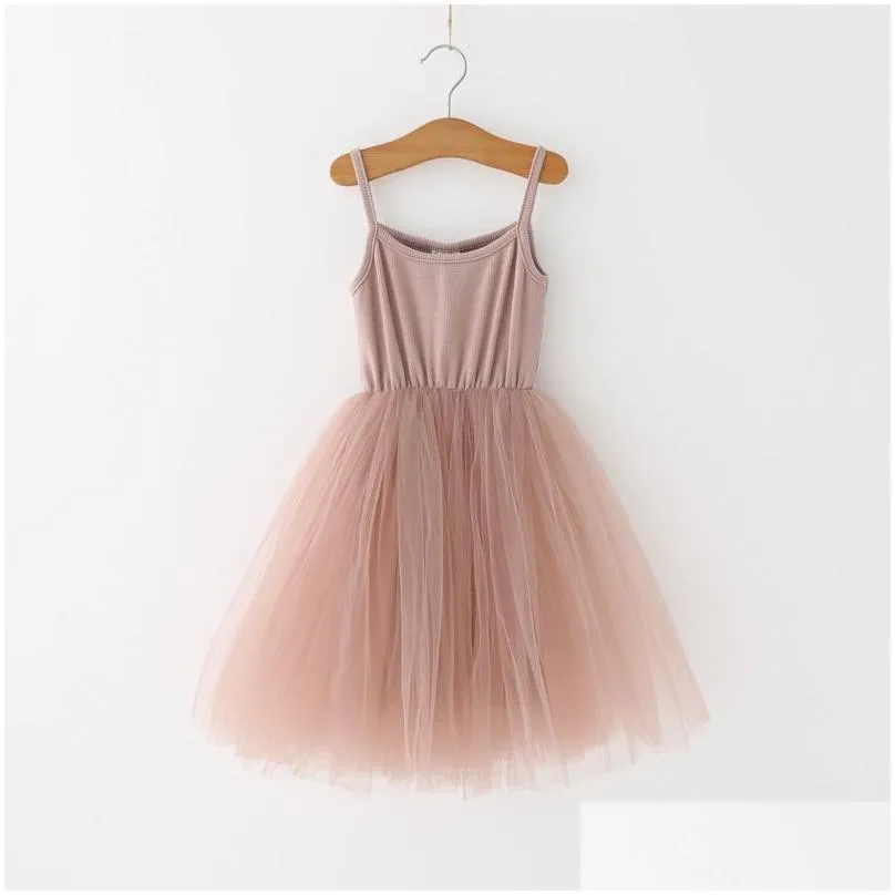 summer born kids baby girls sleeveless pure color tulle dresses for girls dresses 1-7yrs baby kids girls dress princess dress