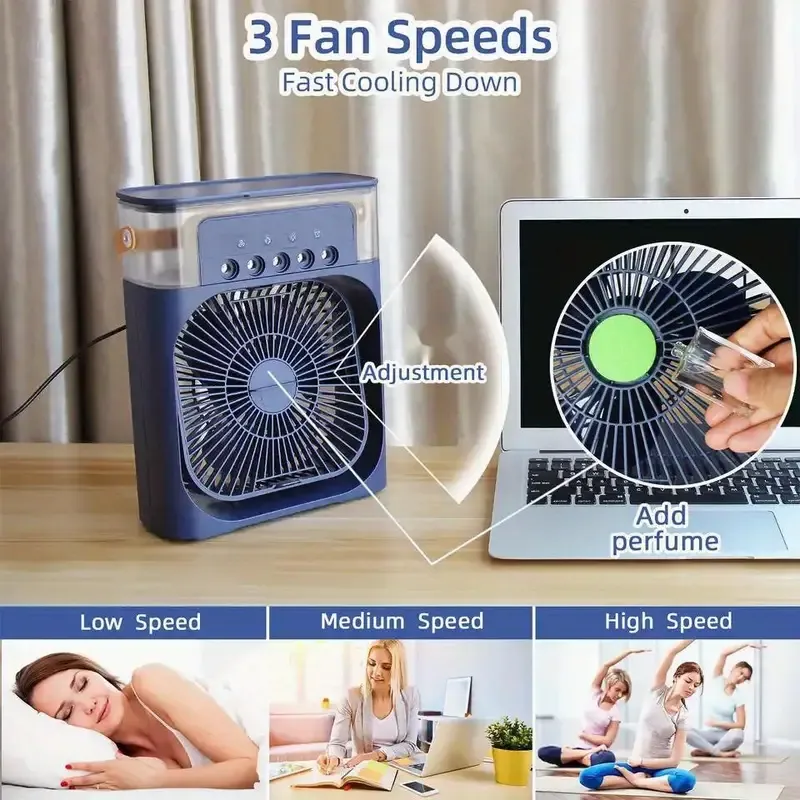 1pc electric fan portable cooling air conditioner fen portable solar rechargeable ventilator humidifier air water cooler mist fan small appliances summer details 6