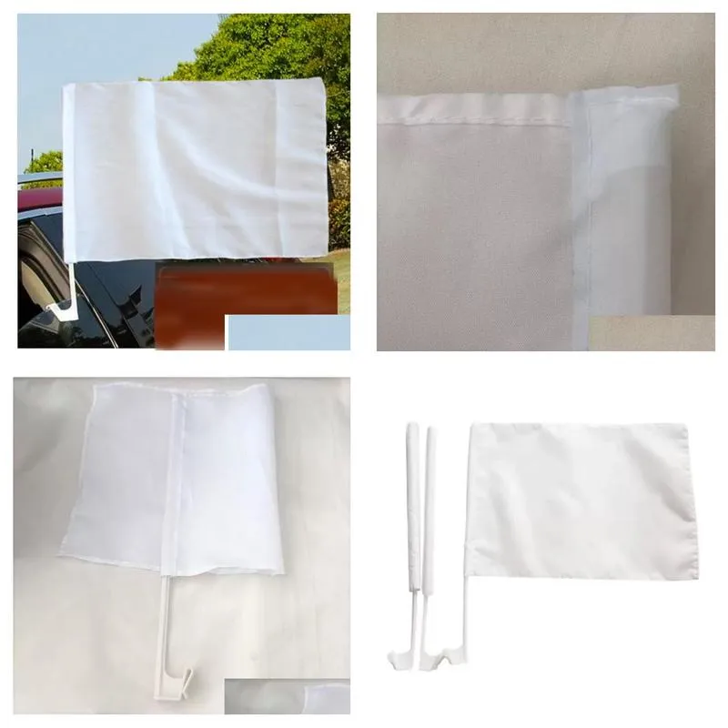 12x18inches white blank car flag sublimation flag 100d polyester print high quality car window flags with 43cm plastic pole dh9371