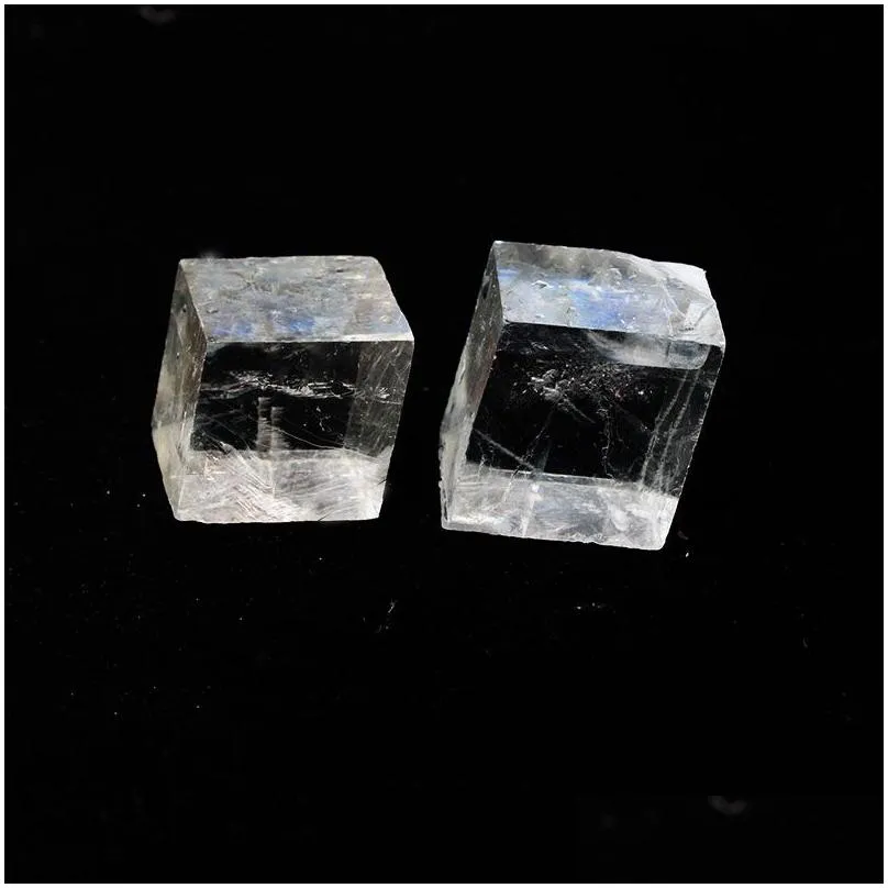 2pcs natural clear square calcite stones iceland spar quartz crystal rock energy stone mineral specimen healing1218318