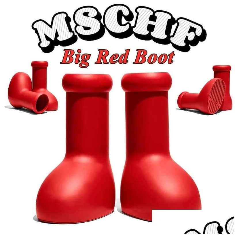 Boots 2023 Designer Mschf Men Women Rain Big Red Boot Eve Rubber Astro Boy Reps Over The Knee Booties Cartoon Shoes Thick Bottom Pla