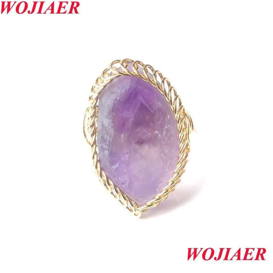 fluorite irregular natural stone ring white crystal gold color wire wrap rings for women braided trendy gem creative finger jewelry