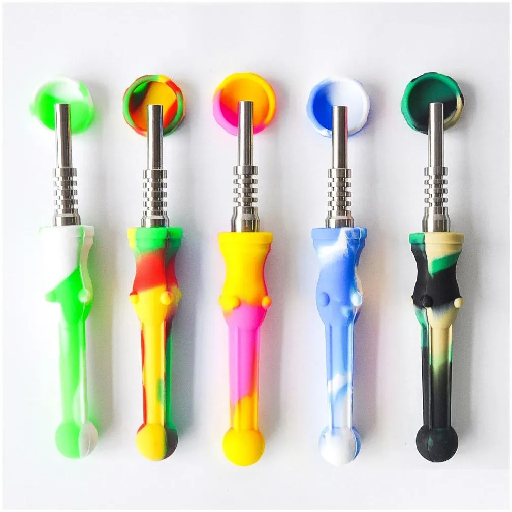 dhs silicone nc with stainless steel quartz tip smoking pipe straw oil rigs glass pipe smoke accessories dab rig