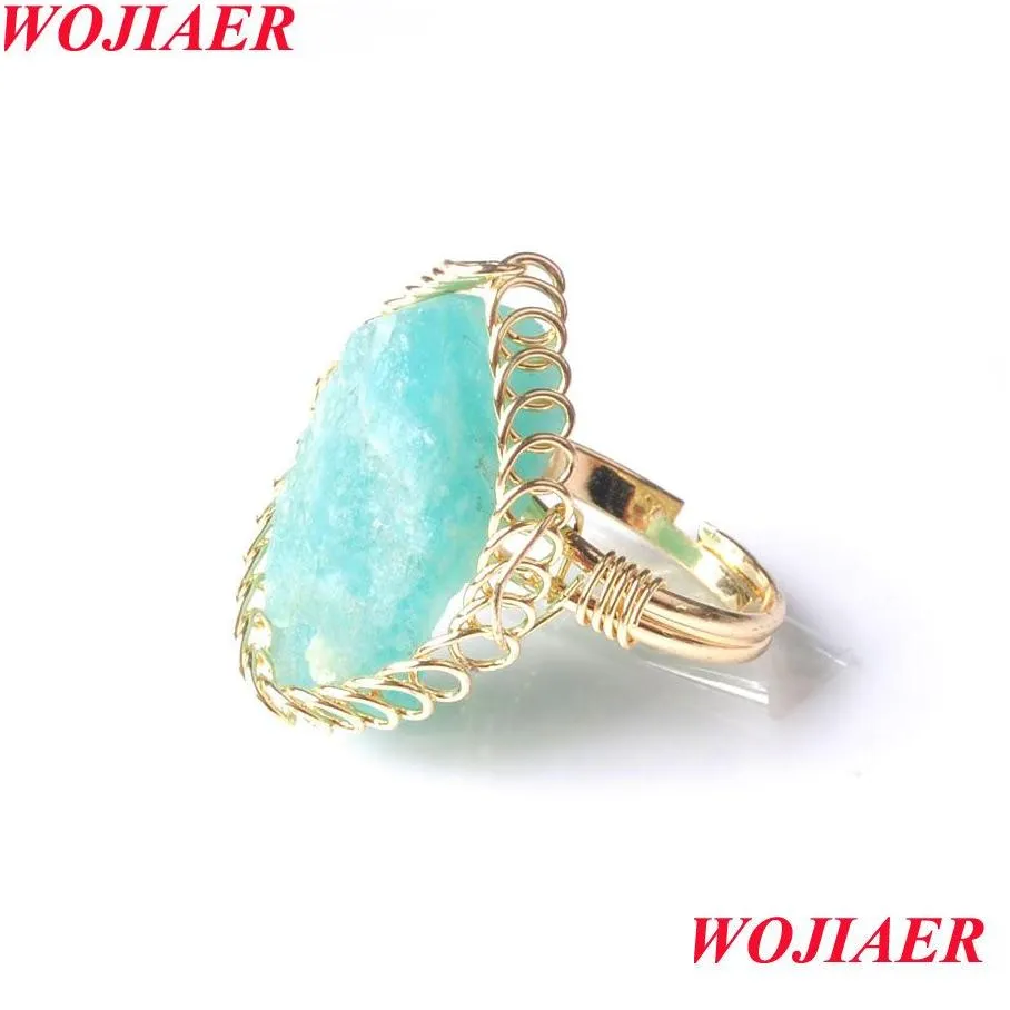 fluorite irregular natural stone ring white crystal gold color wire wrap rings for women braided trendy gem creative finger jewelry