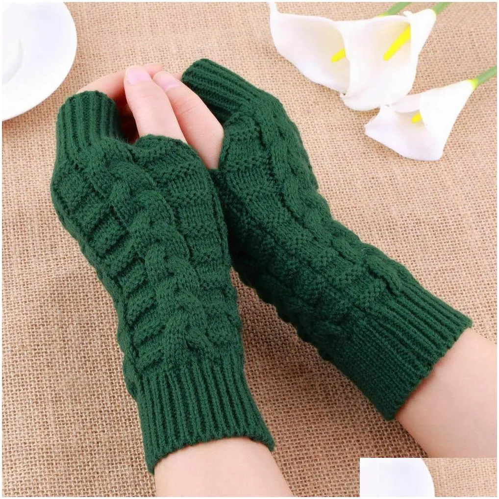 half finger gloves for women winter soft warm wool knitting arm gloves soft warm mittens handschoenen uni fy3894