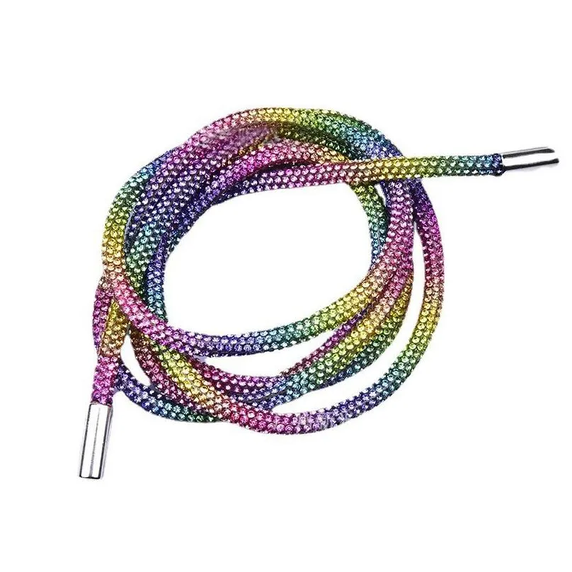 2021 full rhinestone crafts diy drawstring trousers rope cap ropes rainbow shoelace bling belt bowknot lazy elastic shoelaces clothing