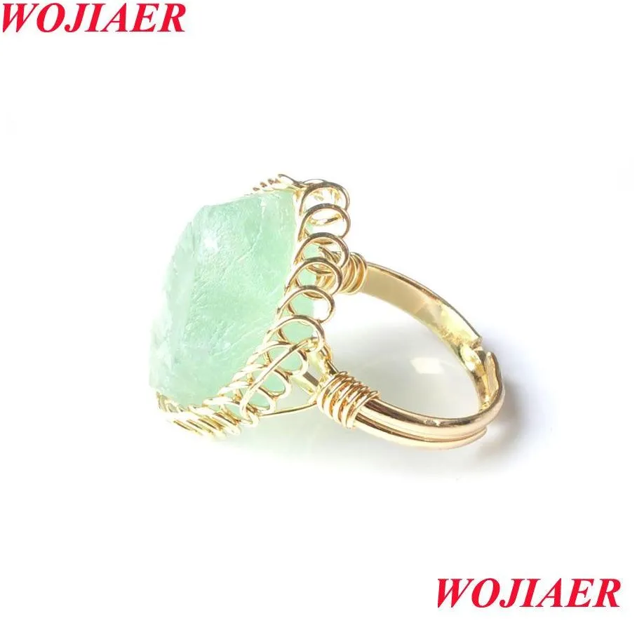 fluorite irregular natural stone ring white crystal gold color wire wrap rings for women braided trendy gem creative finger jewelry