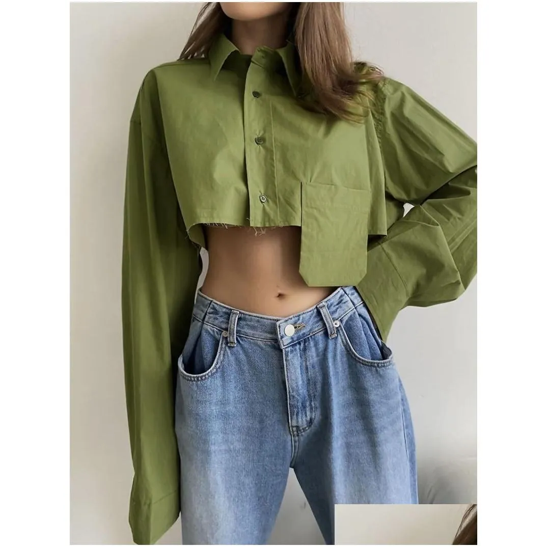 womens blouses womens shirts y2k clothes for women solid shirt single breasted lapels irregular hem cropped tops and pretty blusa