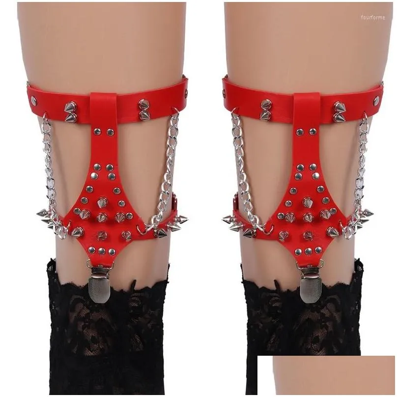 garters rock punk womens leather harness garter belt metal chain stockings suspenders harajuku style leg straps