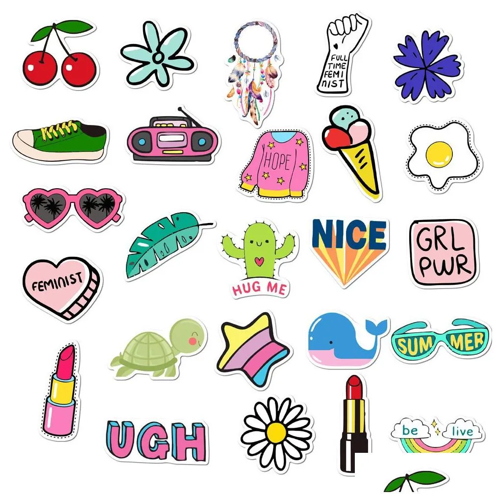 pack of 50pcs wholesale cartoon cute vsco stickers waterproof sticker for luggage laptop skateboard notebook water bottle car decals kids gifts