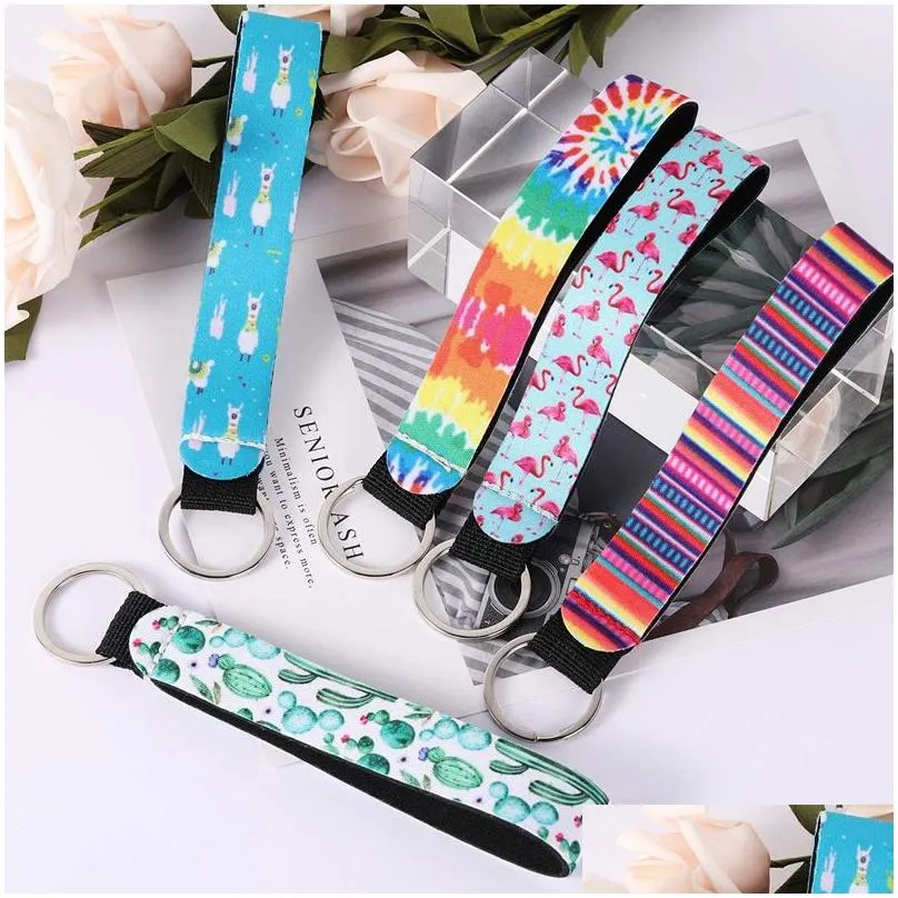 112 design favor neoprene wristlet keychains lanyard serape prints strap band split ring key chain holders hand wrist keychain for chapstick holder