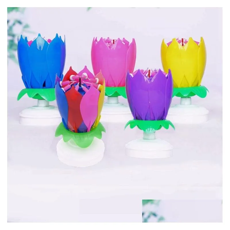 musical birthday candle magic lotus flower candles blossom rotating spin candle 14 small candles cake topper children chopsticks helper training led crown