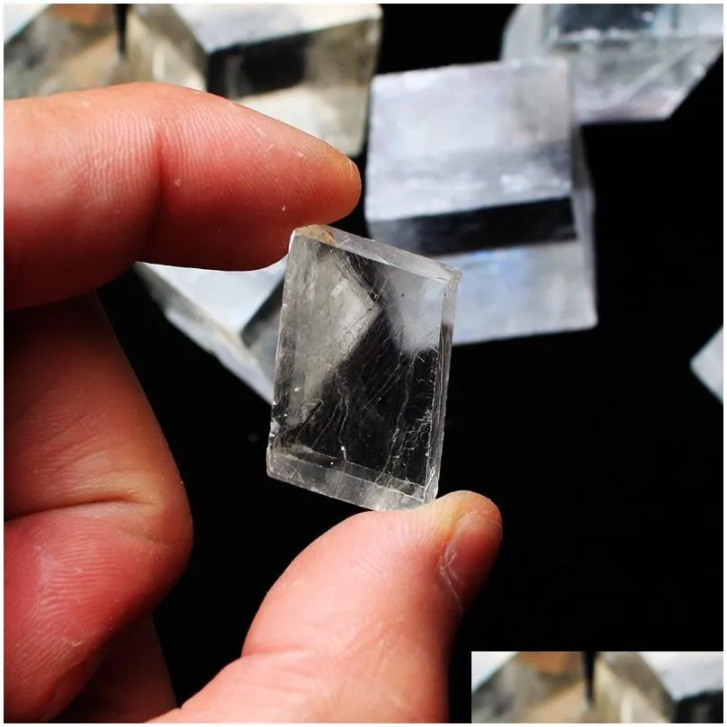 2pcs natural clear square calcite stones iceland spar quartz crystal rock energy stone mineral specimen healing1218318