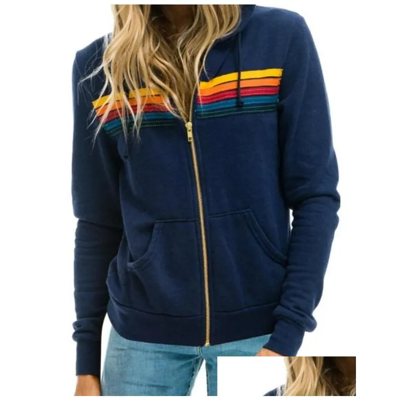 womens hoodies sweatshirts women fashion hoodie oversized rainbow stripe long sleeve sweatshirt zipper pocket coat jacket spring casual