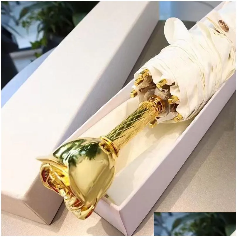 fashion designer umbrellas luxury gold rose handle white umbrella with box