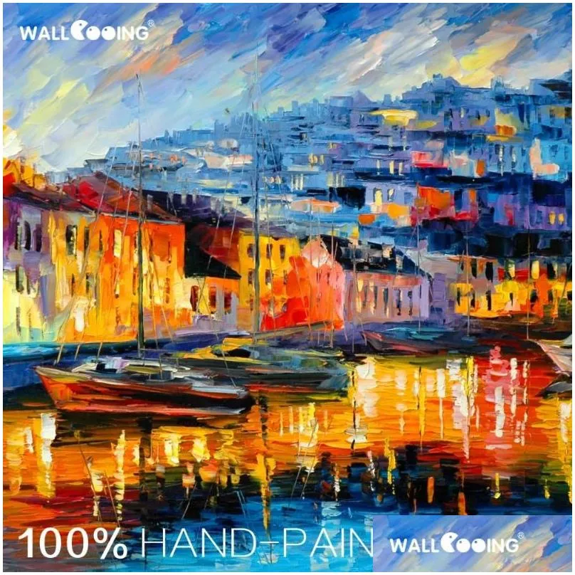 100% hand-painted landscape oil painting venice on canvas abstract paintings italy yellow wall art pictures for living room1
