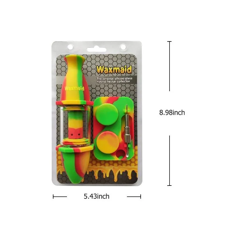 silicone bong nectar collector kit with silicone container dab tool waxmaid unique smoking oil rig water pipe with pvc retail package