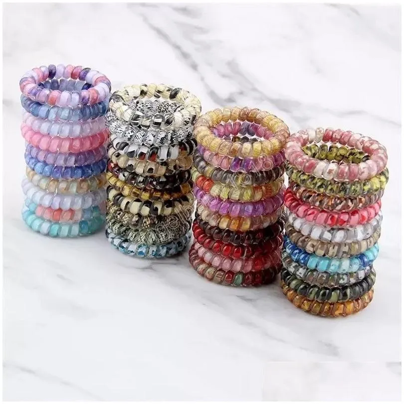 telephone wire hair ring cord gum hair tie snake print elastic girls hair bands rubber ropes bracelet stretchy