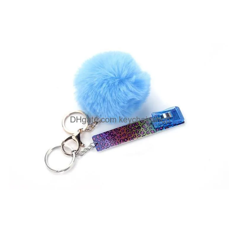 card grabber household self defense keychains women fashion cute credit cards puller pompom acrylic debit bank for long nail atm rabbit fur key rings