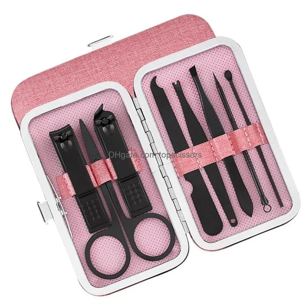 new health 8pcs/set stainless steel nail clipper pedicure set with scissor tweezer professional manicure tools nail supplies