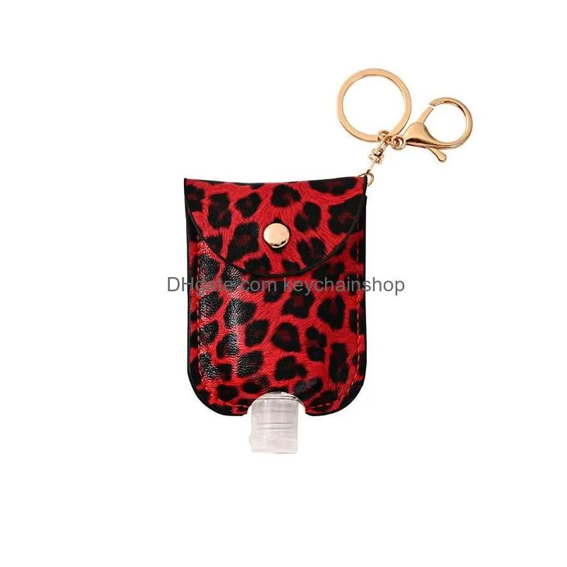 12 styles pu leathe hand sanitizer holder pu leather perfume bottle cover leopard sanitizer bottle bags keychain with 30ml bottle