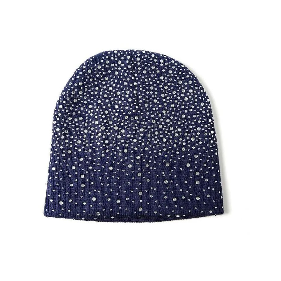 sparkleknit crystal beanie warm rhinestone skull cap for women/girls soft stretchy party winter hat