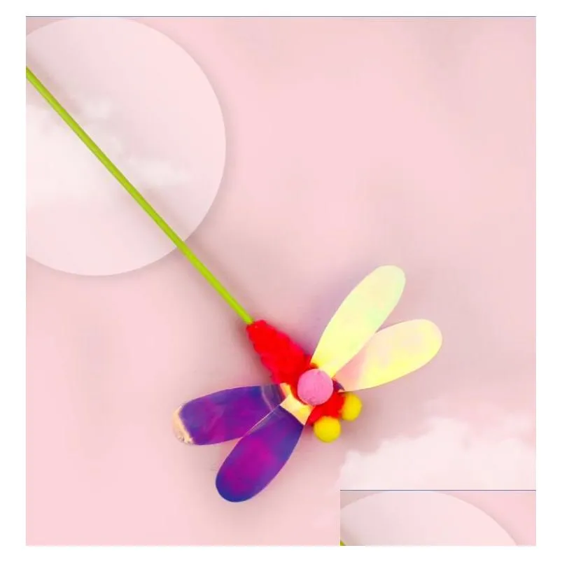 petstages feather wand toy with butterfly dragonfly - interactive cat kitten teaser pole stick for playtime exercise catching