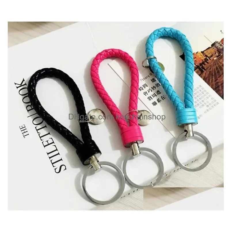 creative hand-woven leather rope keychains couple car key ring simple colorful key chain 15 different style