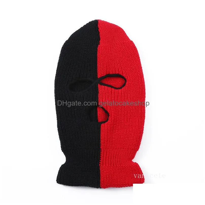 designer masks warm three hole two color knitted hat men and women net red hat neck guard riding hats in autumn and winter lt116