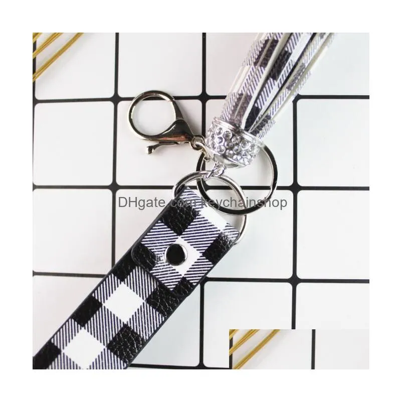 personalized pu leather tassel keychain sunflower pendant creative lovely plaid car keychains bag small gift