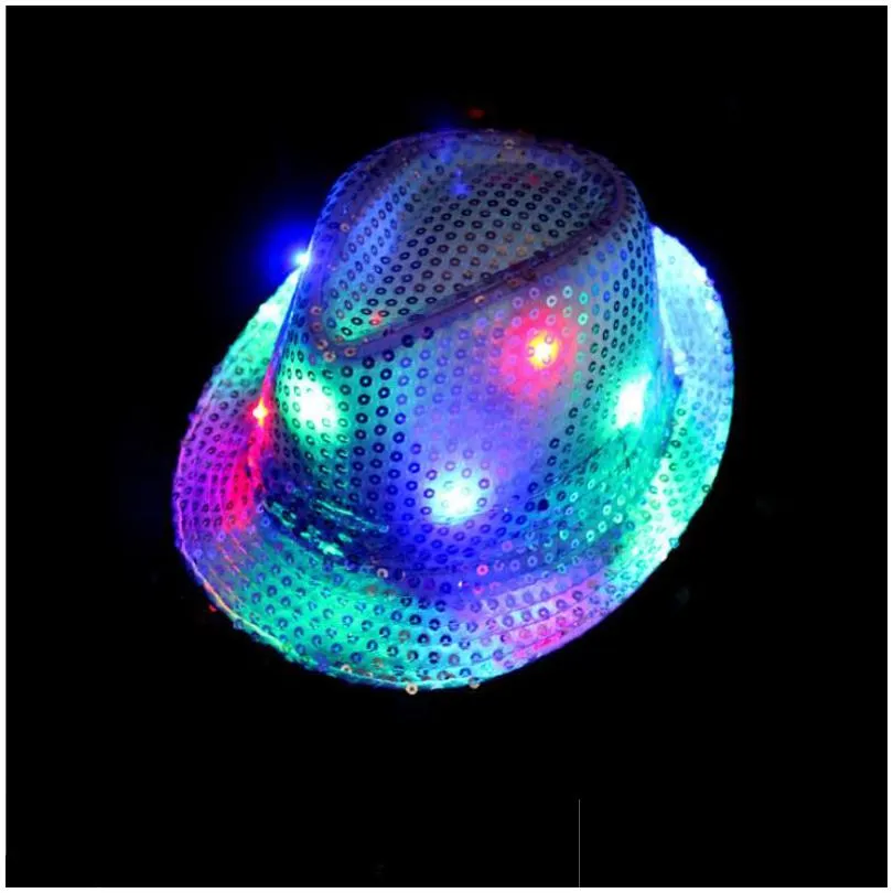 led flash sequins glowing hat adults children hip-hop light up jazz cap dance club event party birthday stage perform props halloween
