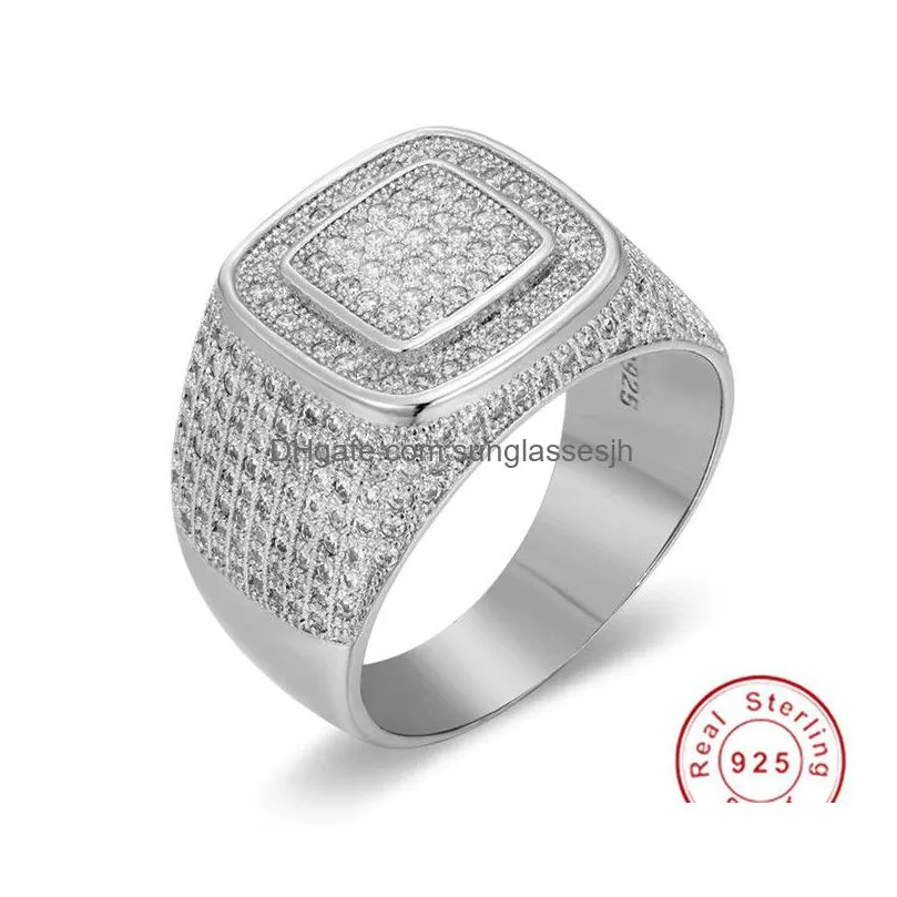 micro pave stones all out bling ring 925 silver gold plated rings for men jewelry boy gift size 8-13