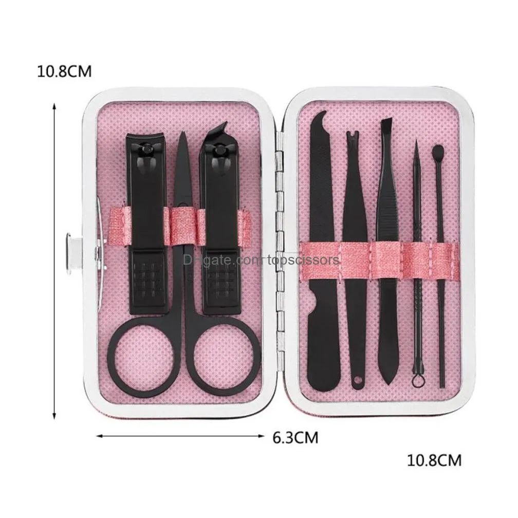 new health 8pcs/set stainless steel nail clipper pedicure set with scissor tweezer professional manicure tools nail supplies