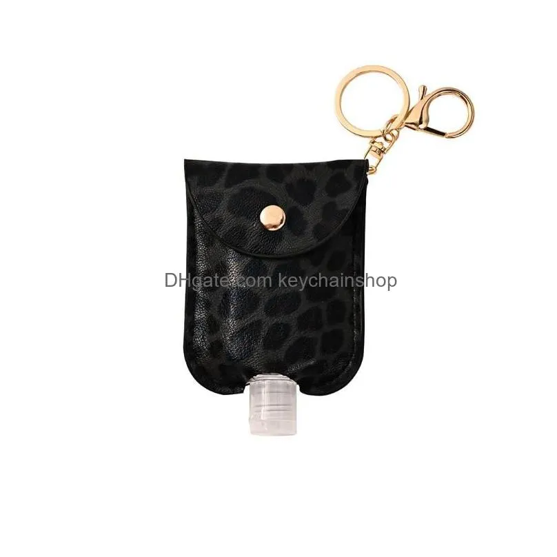 12 styles pu leathe hand sanitizer holder pu leather perfume bottle cover leopard sanitizer bottle bags keychain with 30ml bottle