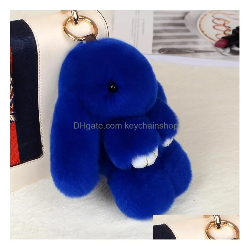 multy colorful rex rabbit fur keychains fluffy bunny chain key plush fashion car decoration key chain