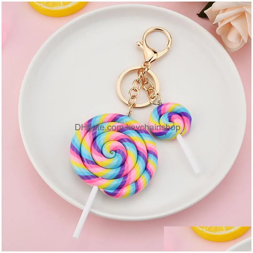 9 colors keychains rainbow lollipop keychain girl cute candy color round car keyring key holder resin key chain kids gift