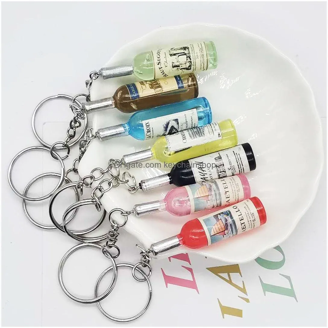 7 colors creative wine bottle keychain pendant simulation bottles key chain bag ornament craft gift