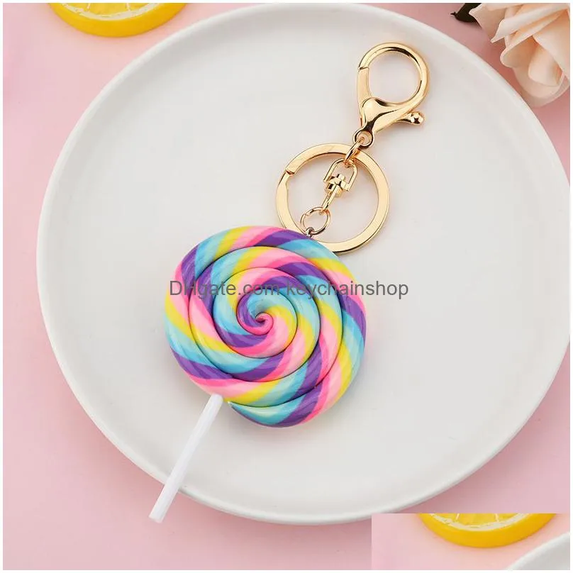 9 colors keychains rainbow lollipop keychain girl cute candy color round car keyring key holder resin key chain kids gift