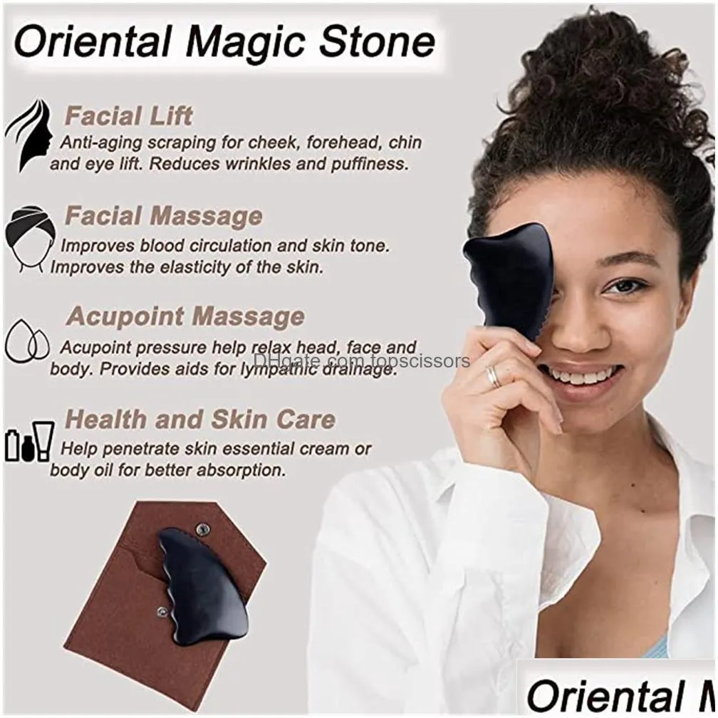 factory gua sha facial body massage tools unique 9-edge bian stone with ridges gentle guasha scraping tool black kd