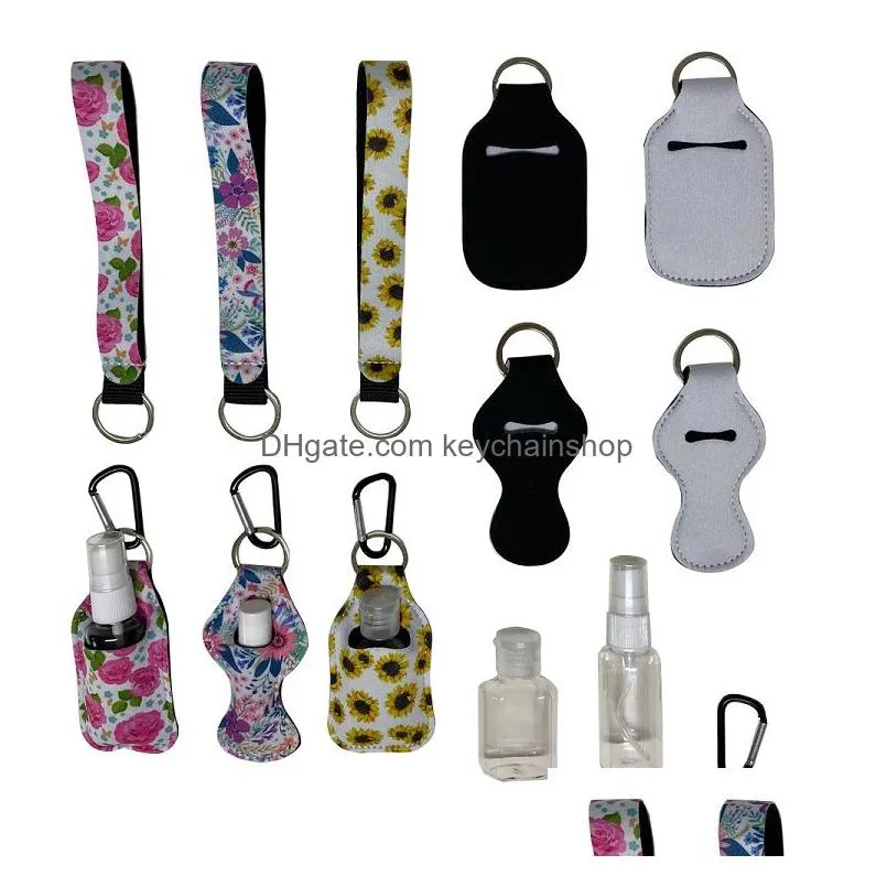 1 setis3 pcs 36 styles christmas neoprene hand sanitizer bottle holder wristlet keychain chapstick holder neoprene keyring