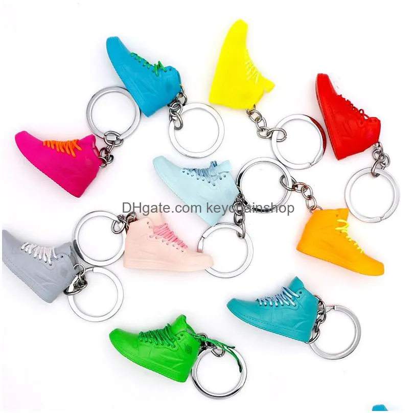 wholesale 2022 3d basketball shoe keychain stereoscopic sneaker key chain rainbow color keychains bag pendant top quality 34 styles
