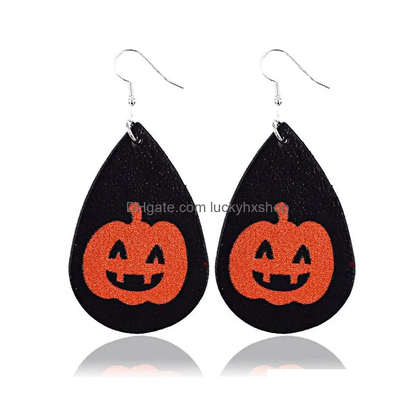 halloween christmas theme leather earring for women glitter ghost earrings drop dangle black earrings party jewelry gift