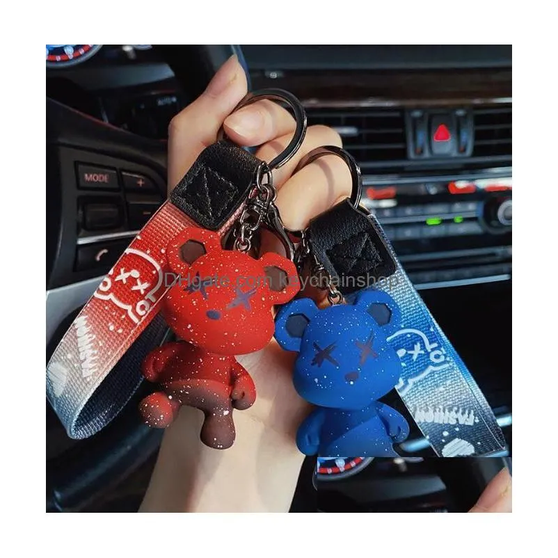 5 colors dazzling color starry sky bear keychain camouflage pattern bag keychains woman men car happy bear keyring
