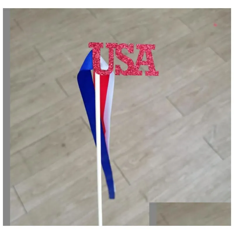 usa satin ribbon wands patriotic party decorations with american flag banner streamer sticks and wood handles