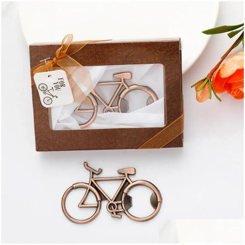 craftedcycle bike bottle opener - vintage brown metal wedding party favors and hipster gift in decorative box.