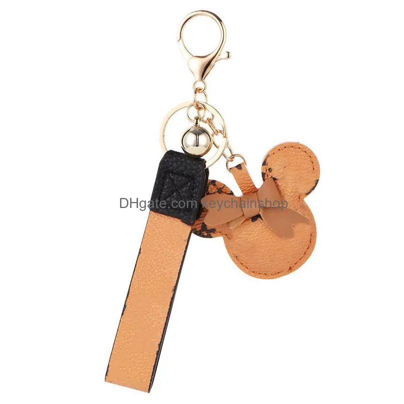 animal designer keychains mouse bow key chain pu leather keyring men women bag pendant accessories party favor uni keyholder