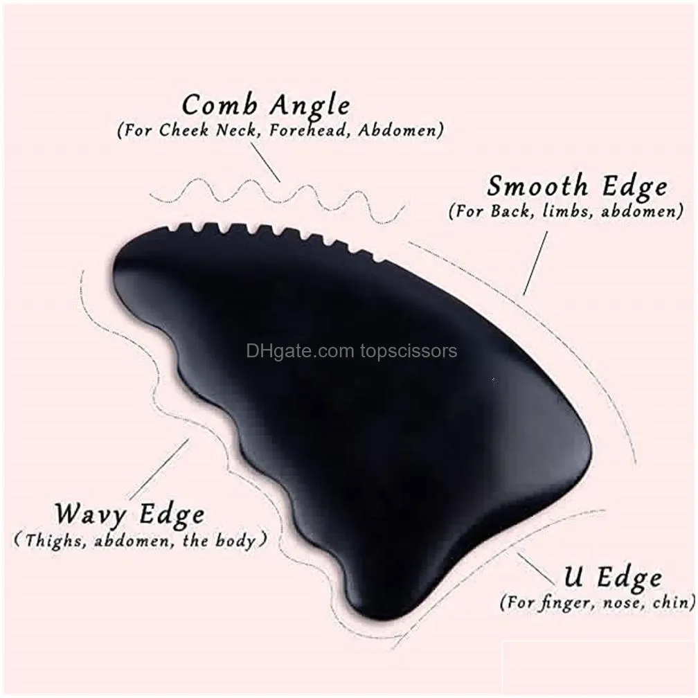 gua sha facial body massage tools unique 9-edge bian stone with ridges gentle guasha scraping tool black xb